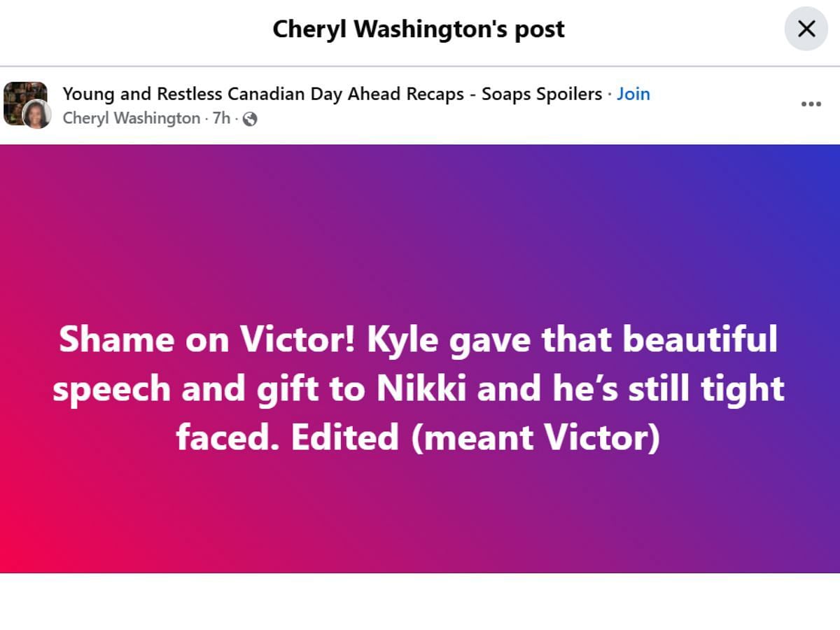 The Original Post by the fan (Image via Facebook/ @Cheryl Washington)